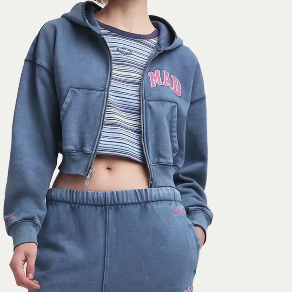 GAP Blue Cropped Hoodie with Pink Accents